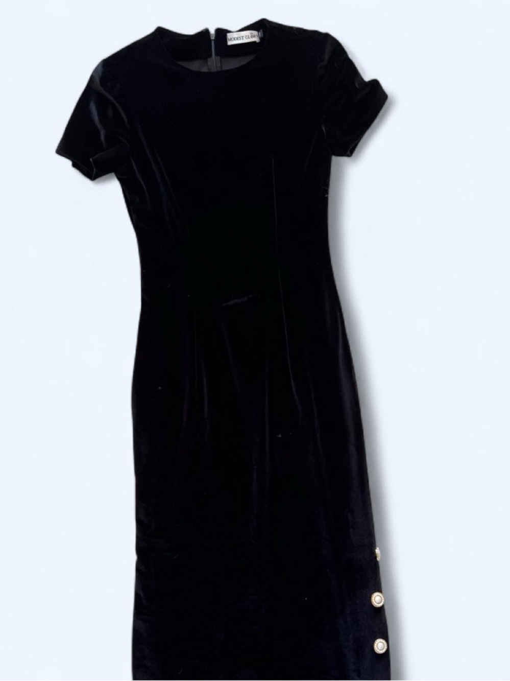 Black Velvet Maxi Dress Faux Pearl Buttons Dark Coquette Whimsigoth XS